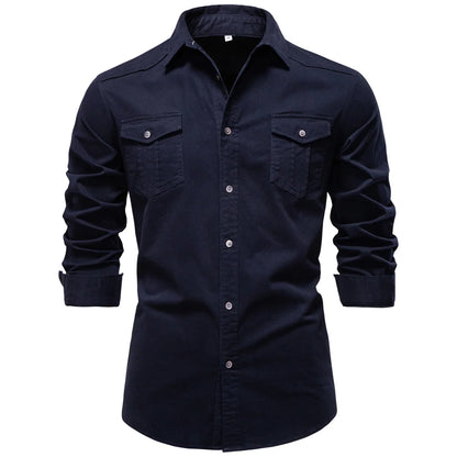 AIOPESON 2025 Business Cotton Pocket Shirt Men Long Sleeve Quality Casual Shirts for Men Casual Slim Fit Solid Color Men Shirts