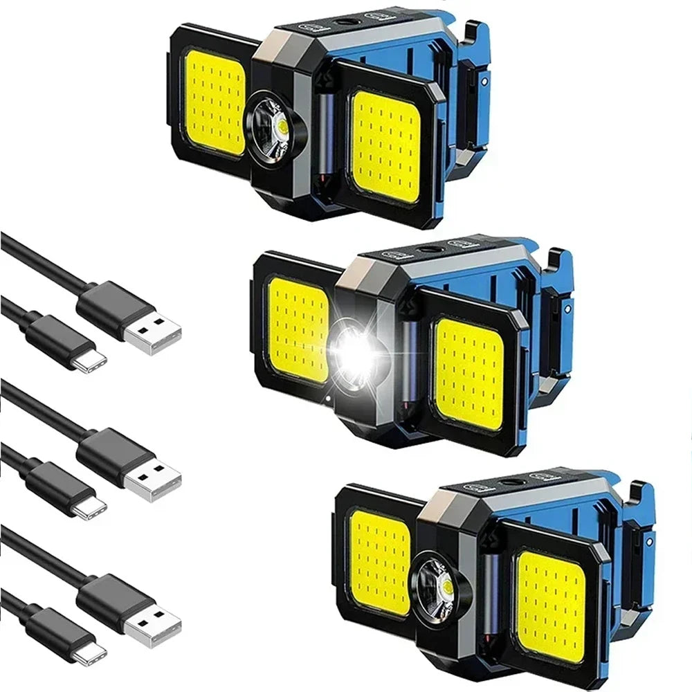 Mini LED Flashlight 1000LM USB Rechargeable COB Work Lights IPX4 Waterproof Keychain Light Lantern for Outdoor Camping Hiking