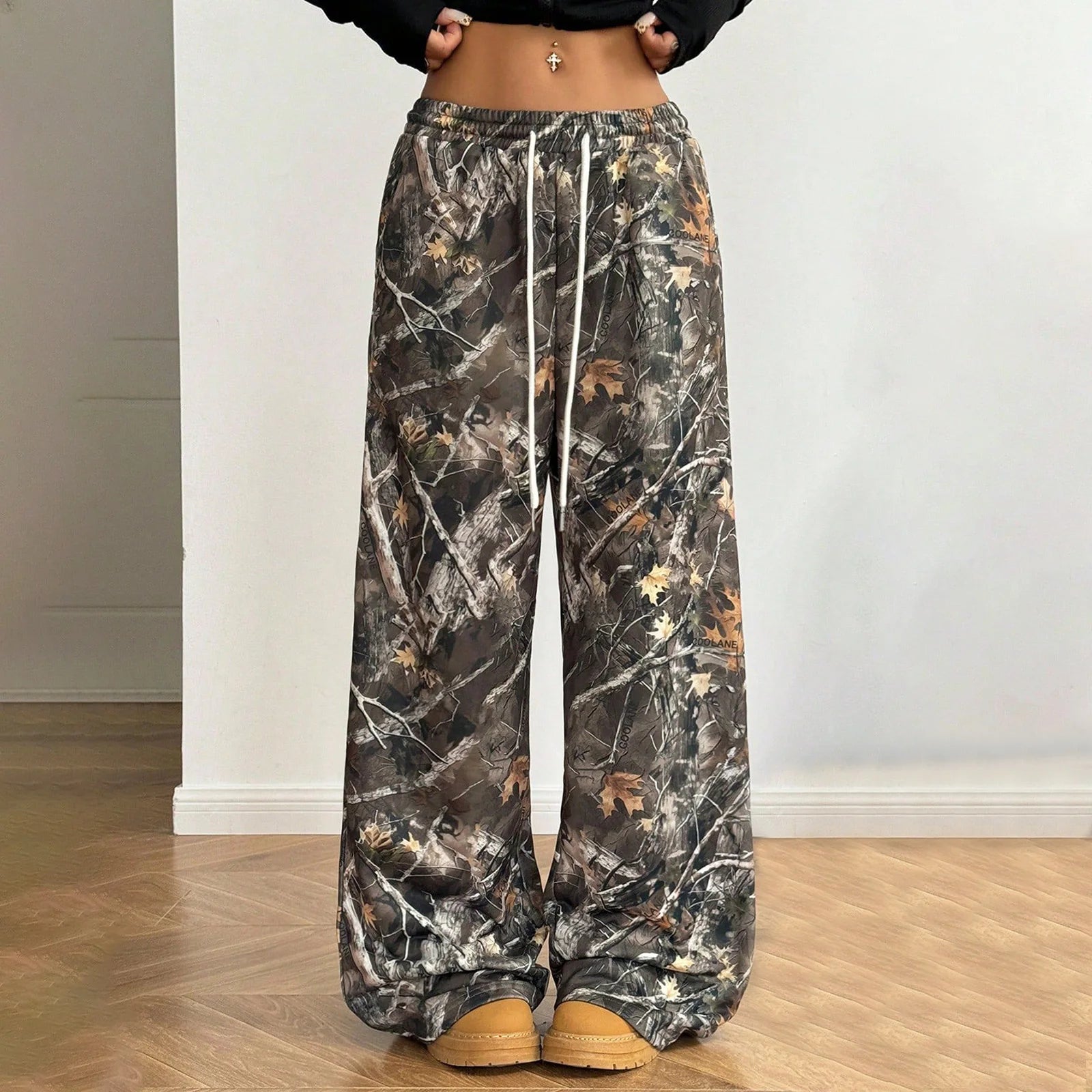 Y2K Oversized Hip Hop Baggy Pants Fashion Women Drawstring Pocket Branch Camouflage Wide Leg Pant Casual Sweatpants Cargo Trouser