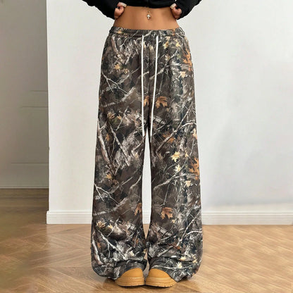 Y2K Oversized Hip Hop Baggy Pants Fashion Women Drawstring Pocket Branch Camouflage Wide Leg Pant Casual Sweatpants Cargo Trouser
