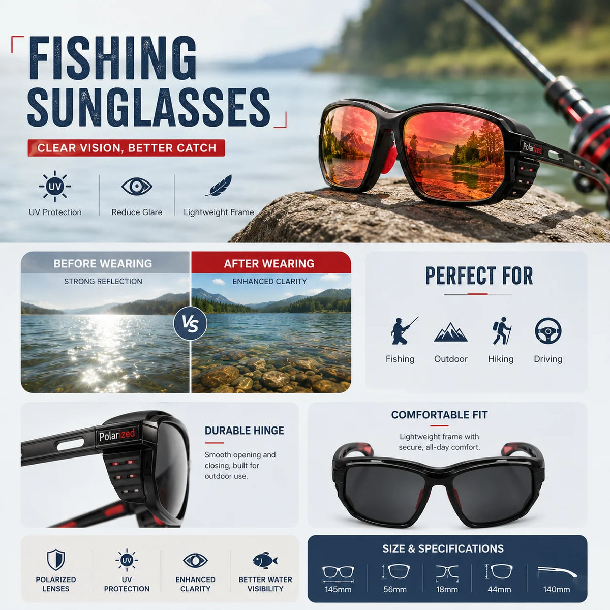 Polarized Fishing &amp; Sports Goggles – Foam Seal, Photochromic Option, UV400, 5 Lens Modes