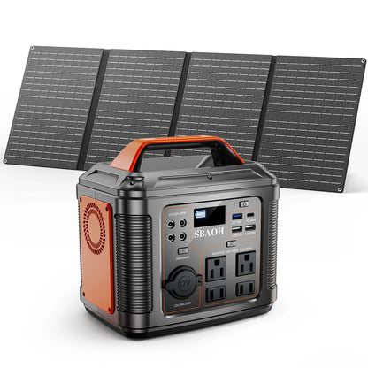 300W Portable Power Station + 60W Solar Panel – 296Wh Solar Generator with 13 Output Ports &amp; LED Light (SBAOH P302)