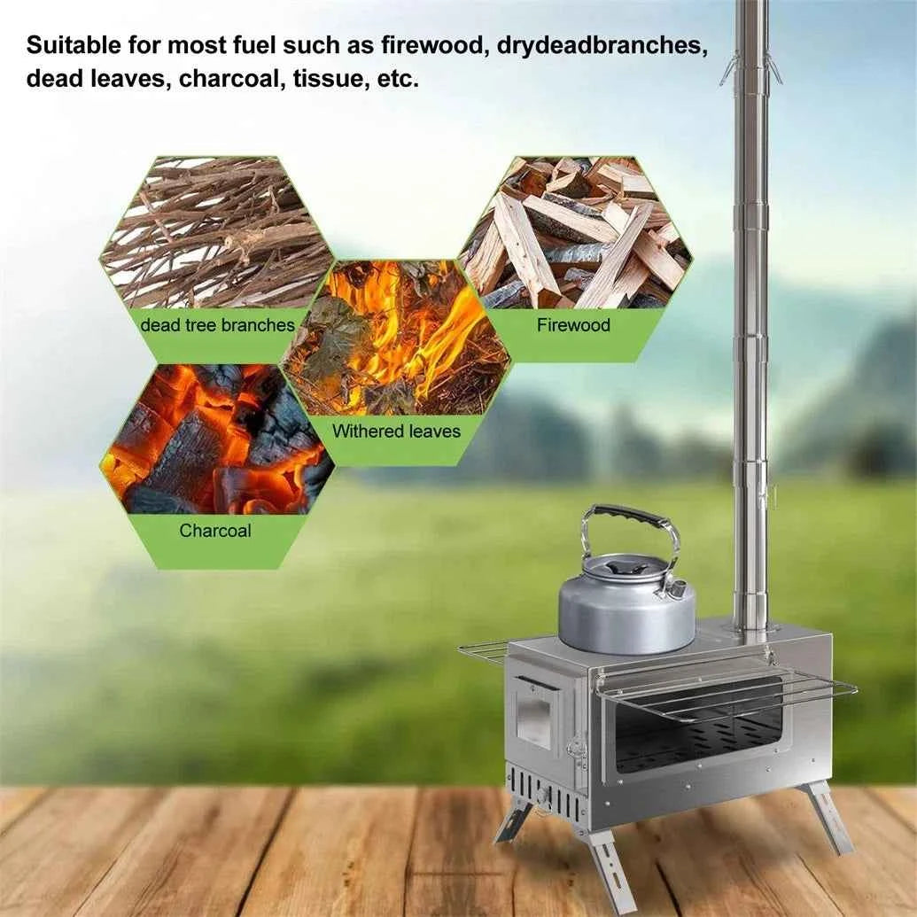Hot Tent Stove, unho Wood Burning Stove, Portable Wood Stove with 6 Stainless Chimney Pipes for Outdoor Heating &amp; Cooking