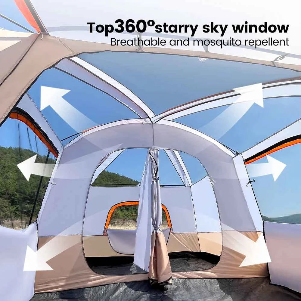 Sonuto Double-Layer Family Camping Tent – 2-Room Waterproof Tent for 3–12 People (4 Sizes)