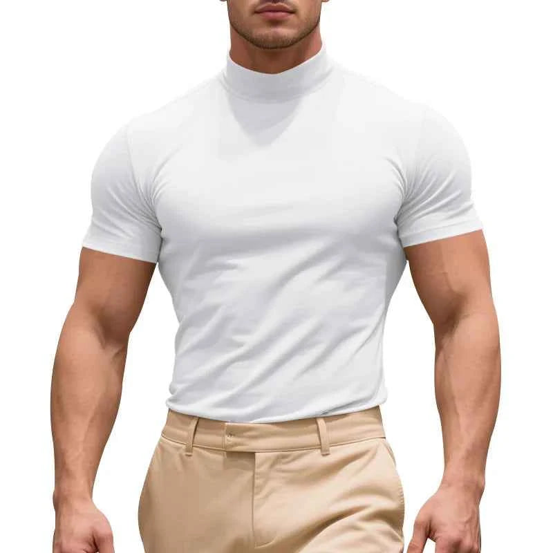 2025 compress sports Men T-shirt quick-dry Half High Collar Short Sleeve Pullover Tops Tight Breathable tops men Running T-shirt