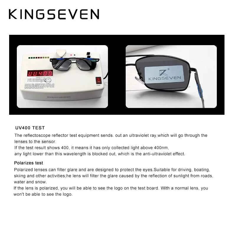 KINGSEVEN 7906 Aluminum Sunglasses – Polarized, UV400, Square, Includes Polarization Test Card, Unisex