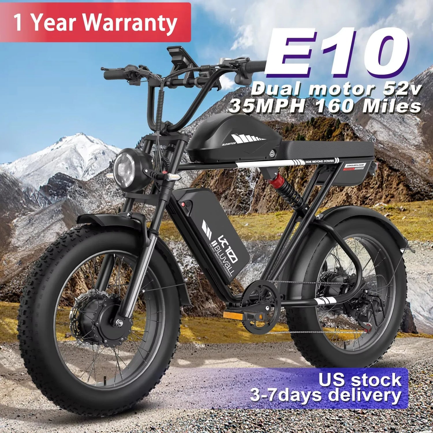 2000W Dual-Motor Electric Bike 52V 46AH Removable Battery Full Suspension Fat Tire Hydraulic Brake Adult Mountain Off-Road Ebike
