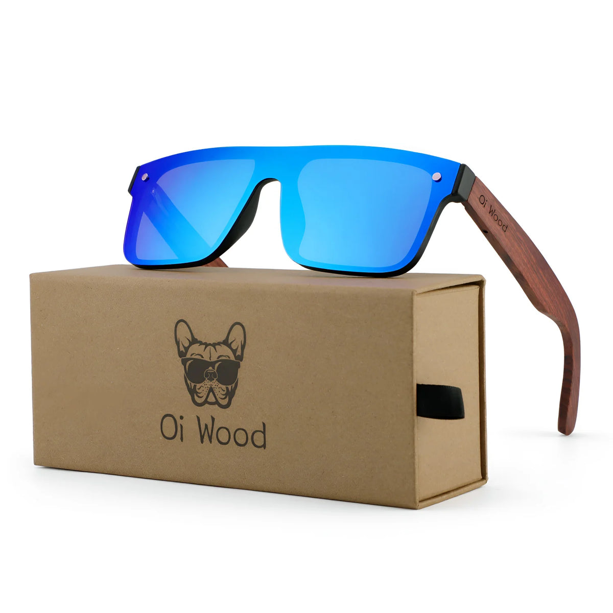 OI Wood OI9908 Polarized Sunglasses – Wide Wood Frame, Mirror, UV400, Unisex