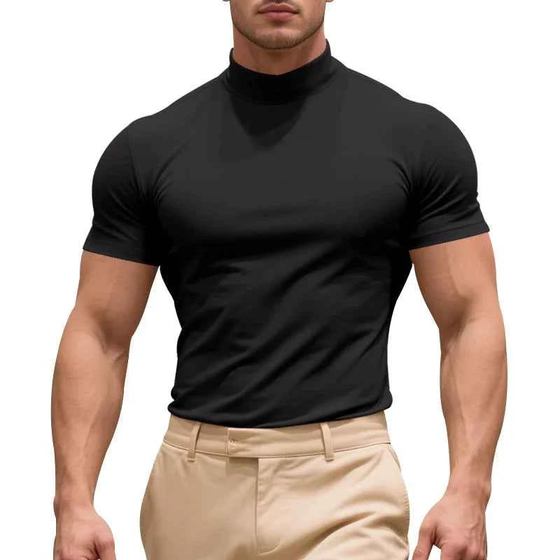 2025 compress sports Men T-shirt quick-dry Half High Collar Short Sleeve Pullover Tops Tight Breathable tops men Running T-shirt