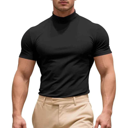 2025 compress sports Men T-shirt quick-dry Half High Collar Short Sleeve Pullover Tops Tight Breathable tops men Running T-shirt