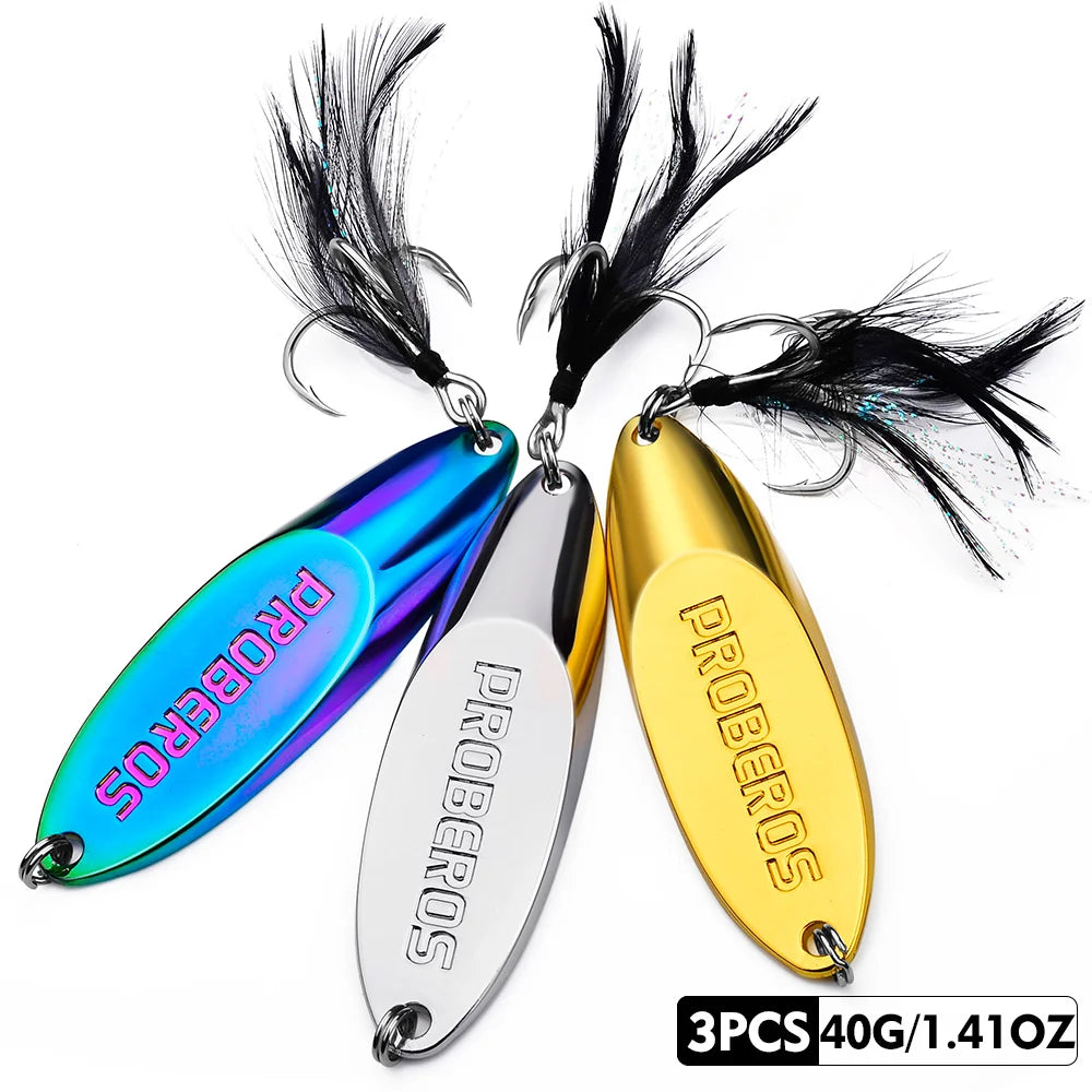 3pc Metal Sequin Spoon Lure Set – Long Cast Swimbait with Bevel Sequins &amp; Strengthened Hooks (3g–60g)