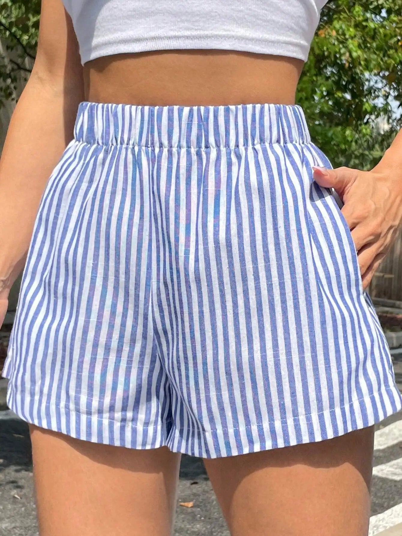 Striped Casual Mid-Waist Wide-Leg Beach Summer Women&