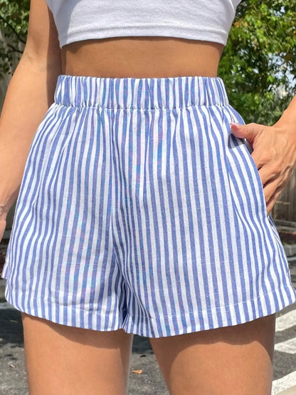 Striped Casual Mid-Waist Wide-Leg Beach Summer Women&