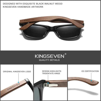 KINGSEVEN W5520 Walnut Wood Polarized Sunglasses – Spliced Frame, Handmade, UV400