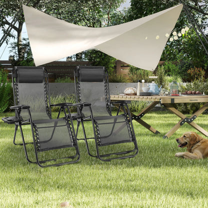 Zero Gravity Recliner Chairs Set of 2 — Portable Folding Lounge Chairs with Cup Holder Tray &amp; Headrest