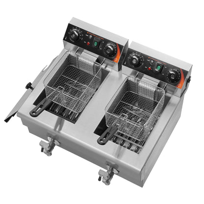 SucceBuy  12L Electric Deep Fryer w/Dual Removable Tanks Commercial Countertop  Fryer for Chicken French Fries Frying Chips