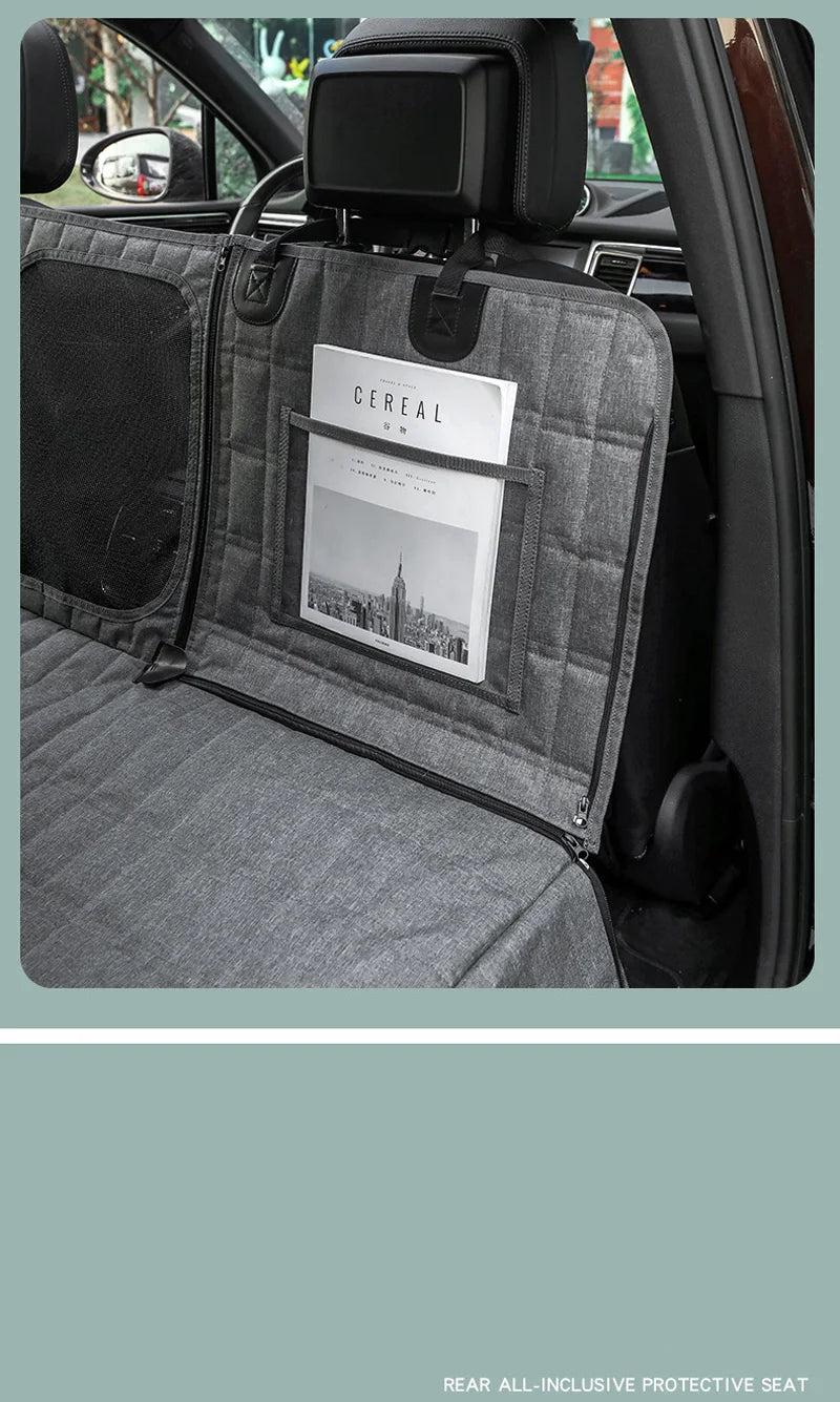 Waterproof Dog Car Seat Cover &amp; Hammock – Plaid Nylon | Breathable | Small, Medium &amp; Large Dogs | Gray &amp; Black