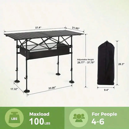 Aoran Aluminum Roll-Up Camping Table – Portable Folding Table with Carry Bag | Medium &amp; Large | Ships from US