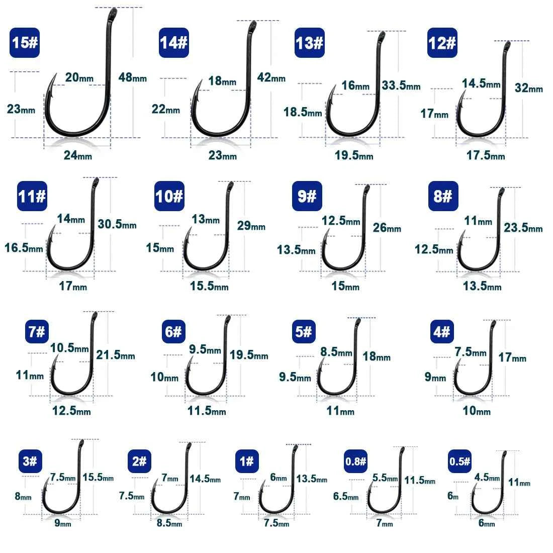 High Carbon Steel Circle Hooks – Barbed | Reversed Point | 17 Sizes | 50 &amp; 100 Pack | Freshwater &amp; Saltwater
