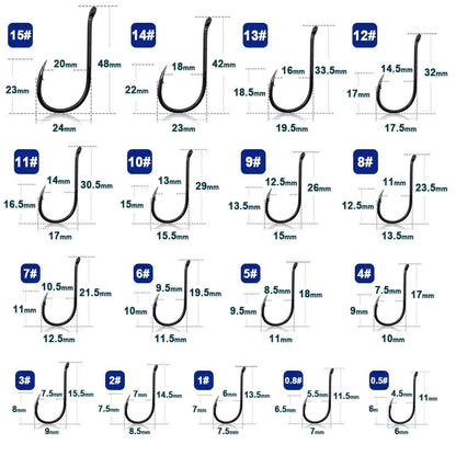 High Carbon Steel Circle Hooks – Barbed | Reversed Point | 17 Sizes | 50 &amp; 100 Pack | Freshwater &amp; Saltwater