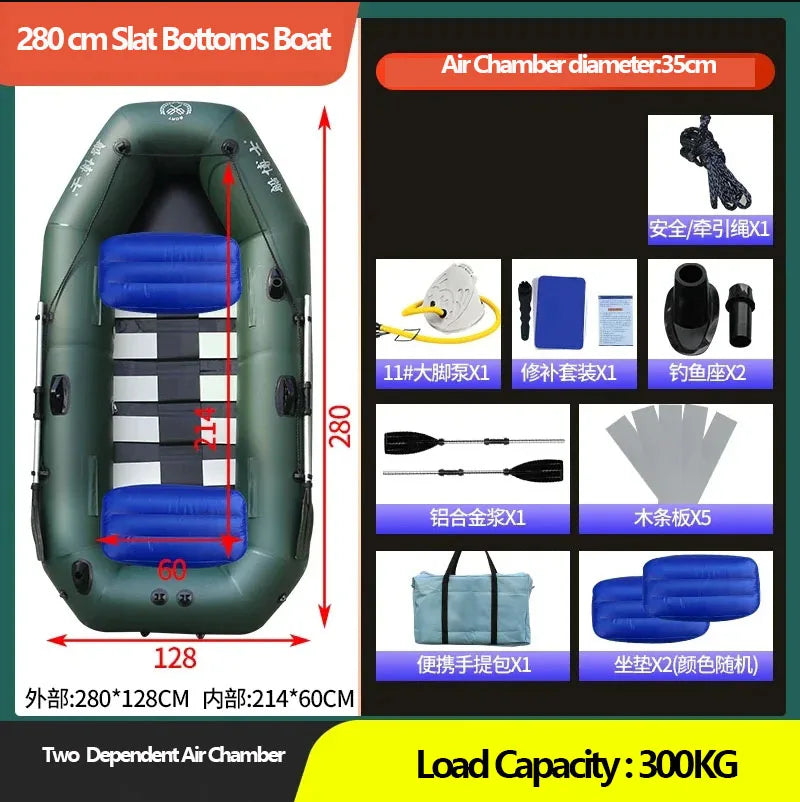 1.75~3.6m Green Fishing Kayak PVC Inflatable Boat with Air Deck Bottoms Set Fishing Boat Raft Rubber Dinghy Inflatable Clip Net