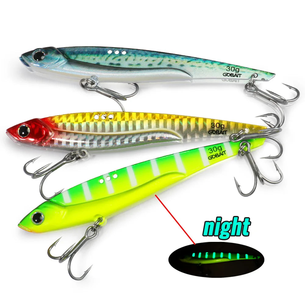 GOBAIT Metal VIB Fishing Lure Kit – 20g, 25g &amp; 30g | Holographic Laser Skin | Treble Hook | Sea, Pike &amp; Bass