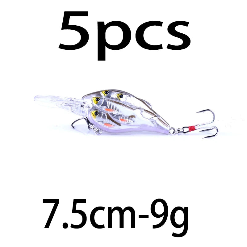 75mm 9g Floating Crankbait Fishing Lure – Swimbait Wobbler with Rattle &amp; 3D Eyes