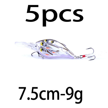 75mm 9g Floating Crankbait Fishing Lure – Swimbait Wobbler with Rattle &amp; 3D Eyes