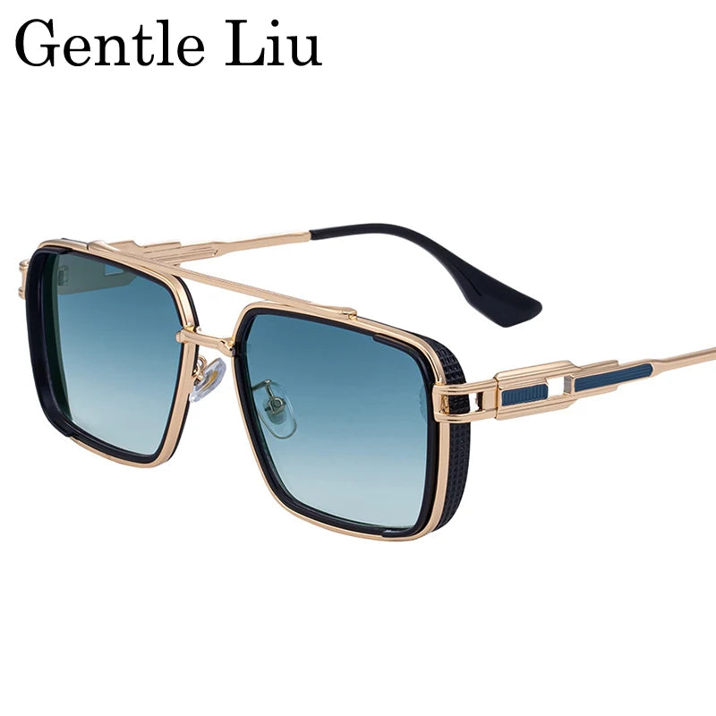 GENTLE LIU WF-5G44 Steampunk Double Beam Square Sunglasses – Alloy Frame, UV400