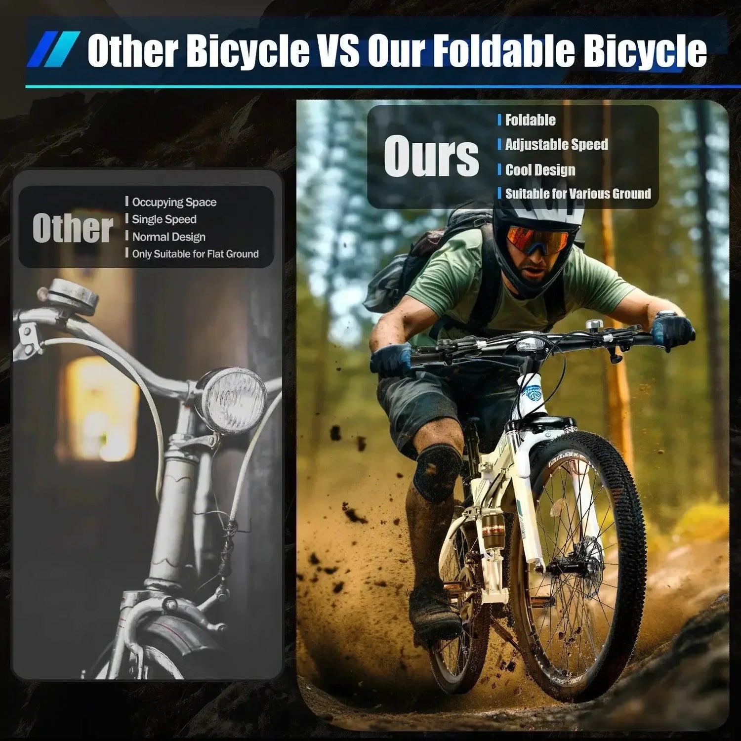 26" Folding Mountain Bike 21-Speed Dual Disc Brakes Men&