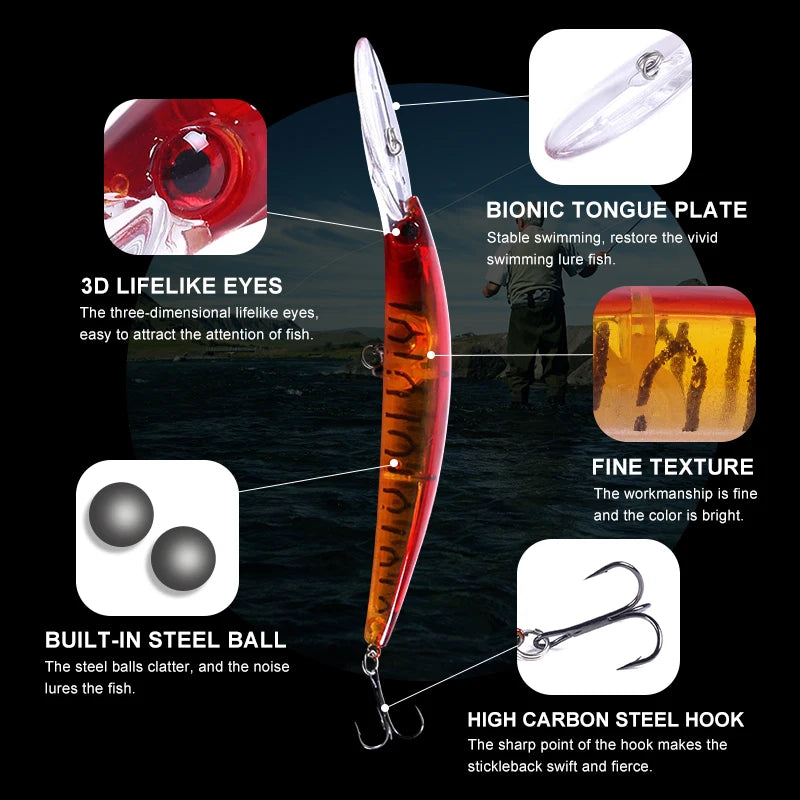 150mm 15g Deep Diving Jerkbait Minnow Fishing Lure – Hard Bait Wobbler with Rattle for Bass &amp; Pike