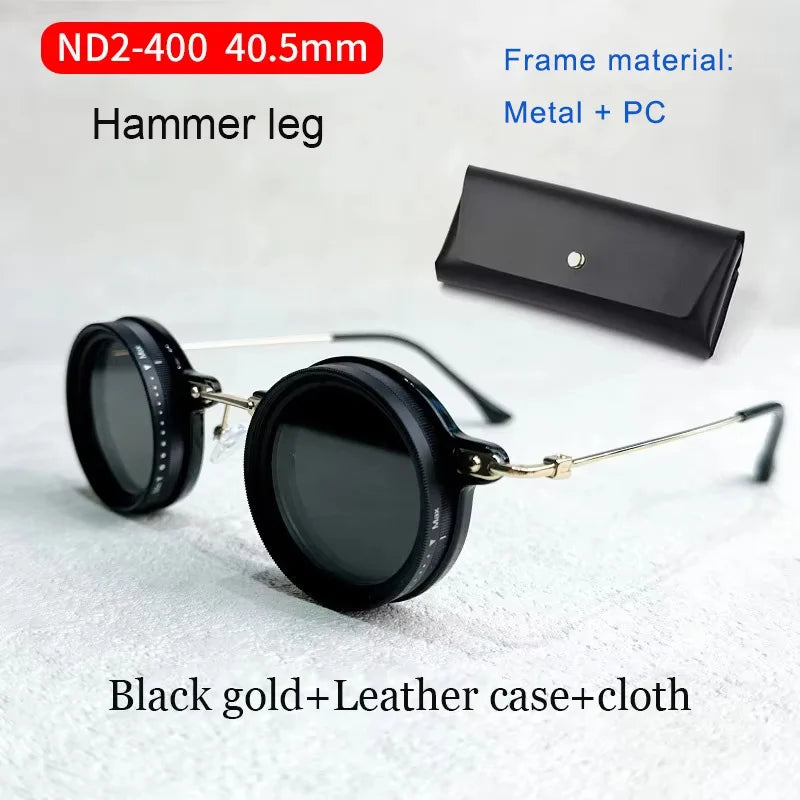 lafforgue ND9 Adjustable Dimming Steampunk Sunglasses – 9-Level ND Filter, Leather Side Shields, UV400, Unisex