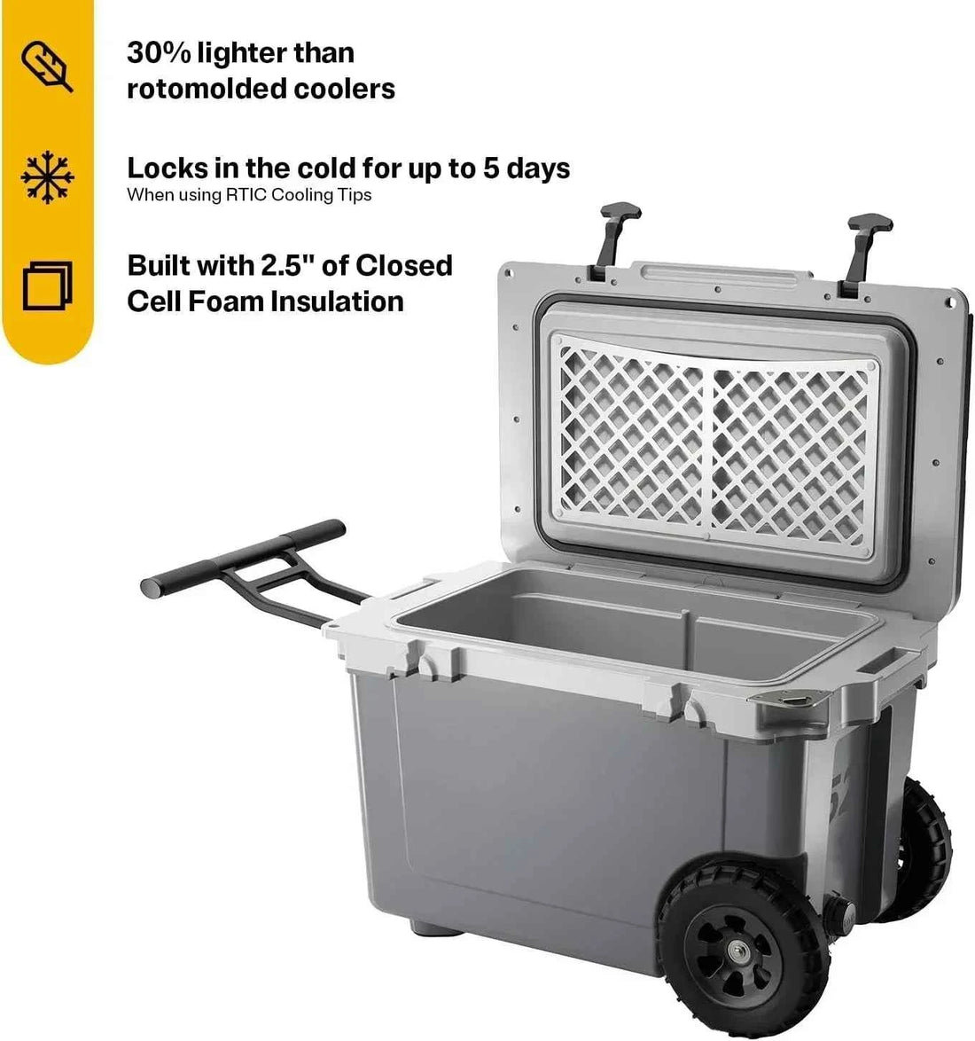 52-Quart Ultra-Light Wheeled Hard Cooler – Insulated Ice Chest with All-Terrain Wheels for Camping, Fishing &amp; Beach