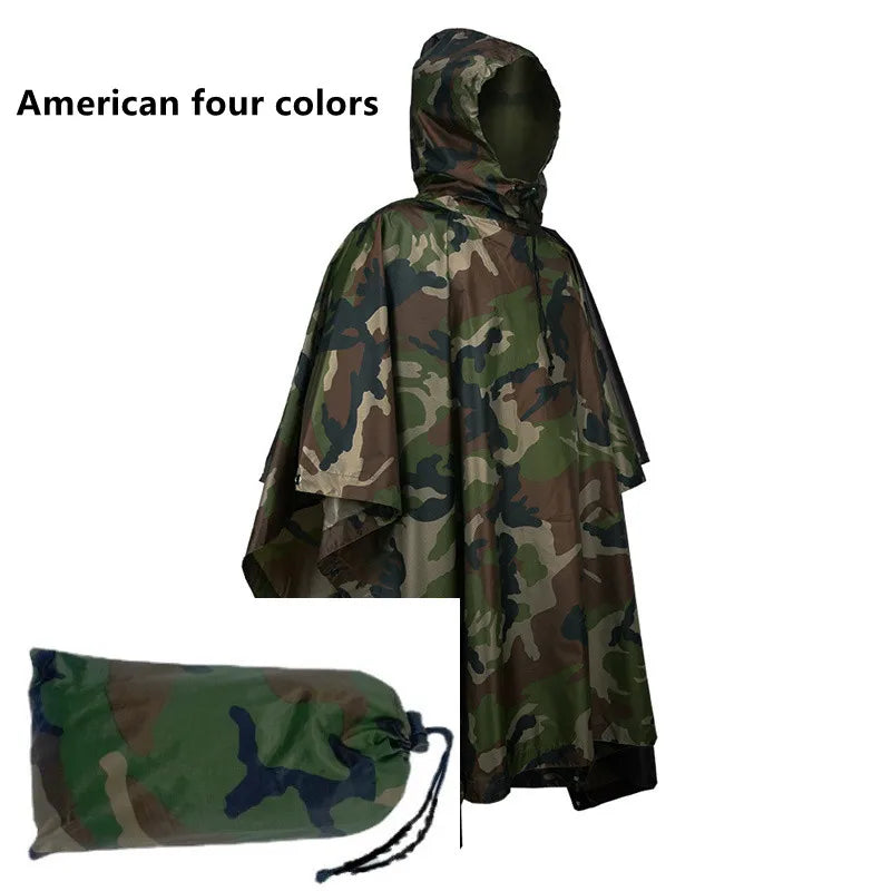 Camouflage Waterproof Poncho – Multifunctional Rain Cover for Camping &amp; Hunting