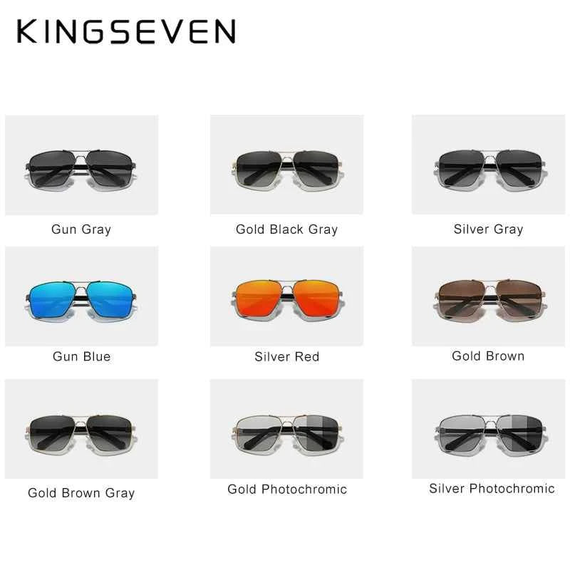 KINGSEVEN 7790 Polarized Square Sunglasses – Alloy Frame, UV400, Photochromic Options