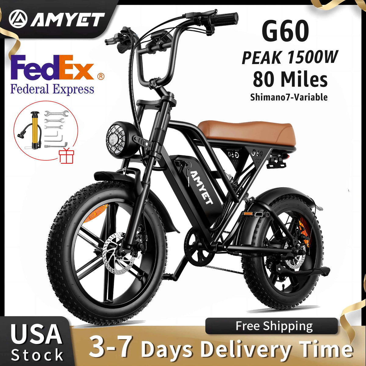 V9-G60 Fat Tire Electric Bike – 1000W Motor, 48V 20Ah Battery, 20" x 4" Tires, Shimano 7-Speed