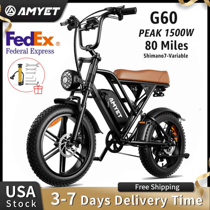 V9-G60 Fat Tire Electric Bike – 1000W Motor, 48V 20Ah Battery, 20" x 4" Tires, Shimano 7-Speed
