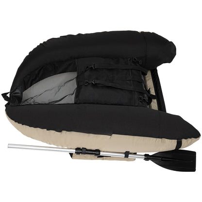 Outdoor Inflatable Fishing Boat Khaki Portable Fishing Raft 286.6LBS Load 90-180° Adjustable Backrest for Ocean/River Fishing