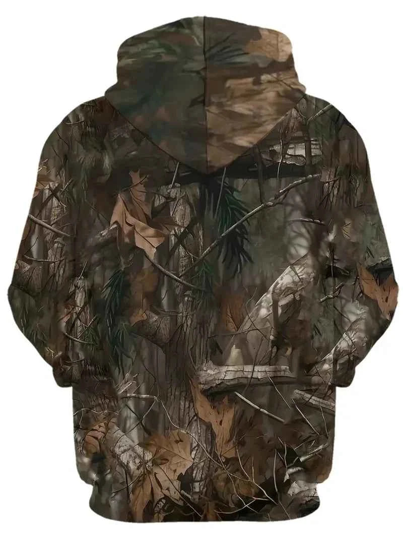 Unisex 3D Leaves Camo Hoodie – Oversized Harajuku Pullover