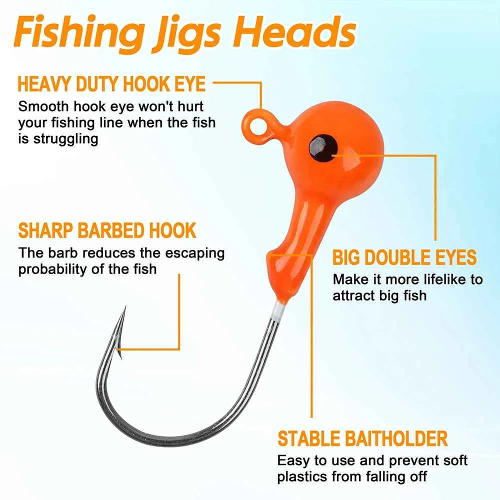 Shaddock Fishing Round Ball Head Jigs – Painted, Barbed Hook, 1/32–3/8 oz, 40 Pcs