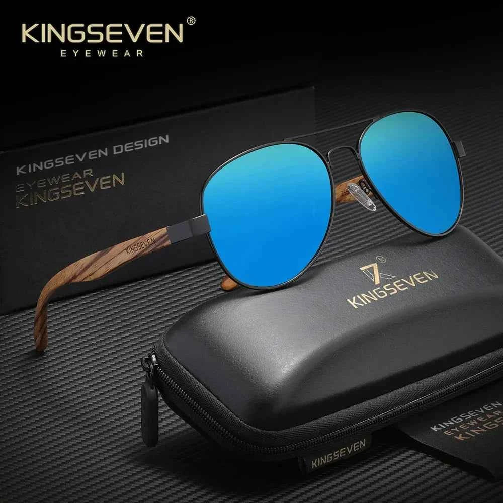 KINGSEVEN 5518 Zebrawood Pilot Sunglasses – TAC Polarized Mirror, UV400, Unisex