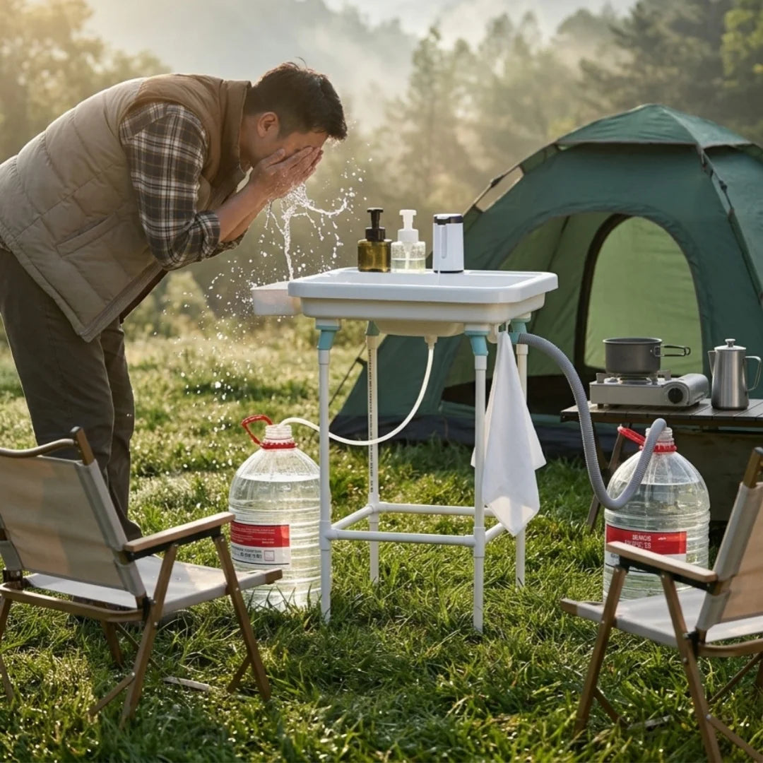 Outdoor Portable Sink With Stand Folding Wash Basin Garden Camping Kitchen Hand Wash Station RV Travel Washbowl Table Pool Camp
