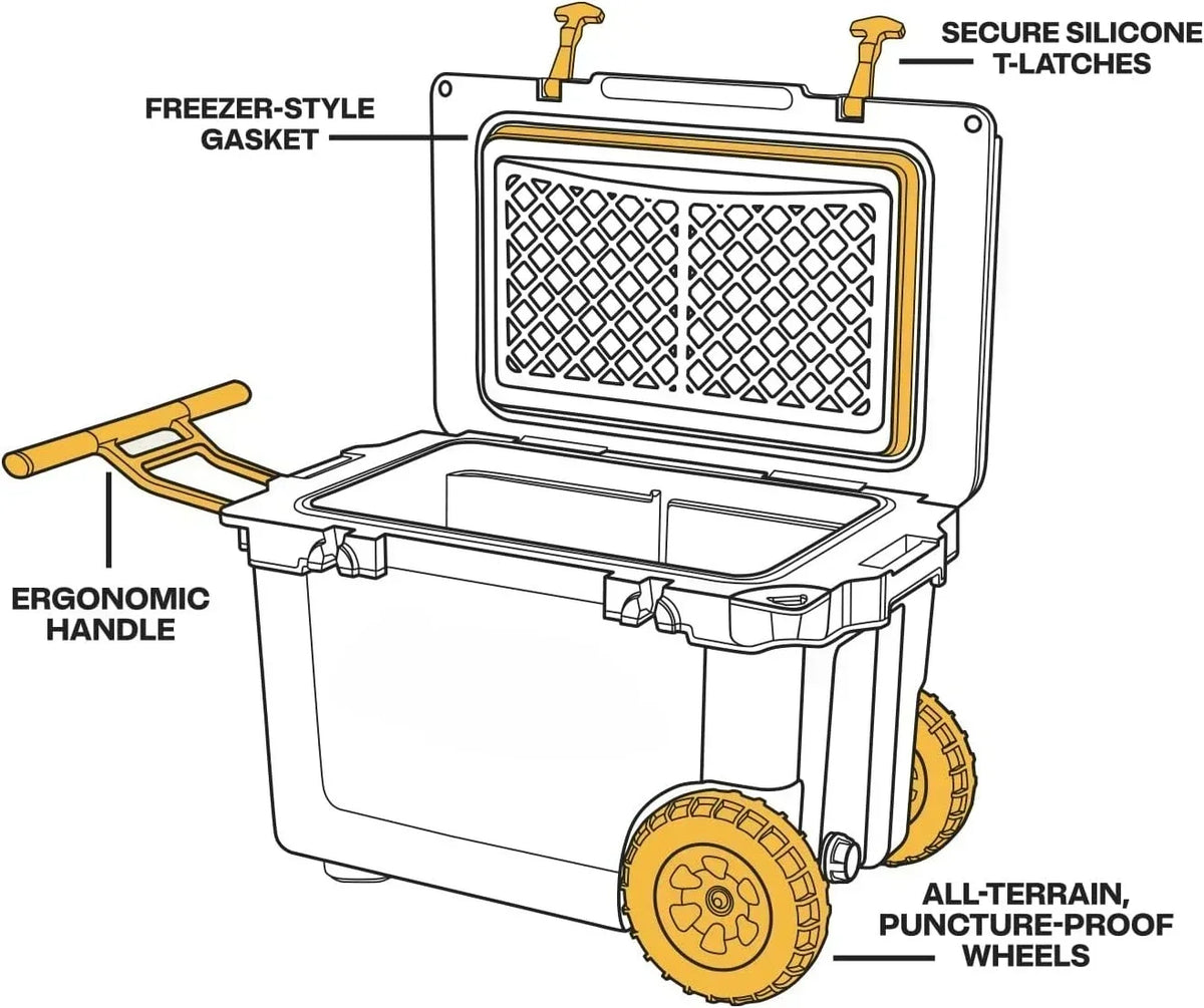 52-Quart Ultra-Light Wheeled Hard Cooler – Insulated Ice Chest with All-Terrain Wheels for Camping, Fishing &amp; Beach