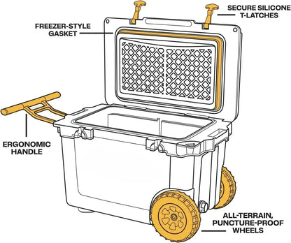 52-Quart Ultra-Light Wheeled Hard Cooler – Insulated Ice Chest with All-Terrain Wheels for Camping, Fishing &amp; Beach