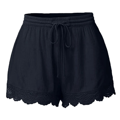 Women Lace Up Shorts Summer Casual Elastic Waist Wide Leg Sweat Fitness Running Short 2024 High Quality Thick Fabric Mini Shorts