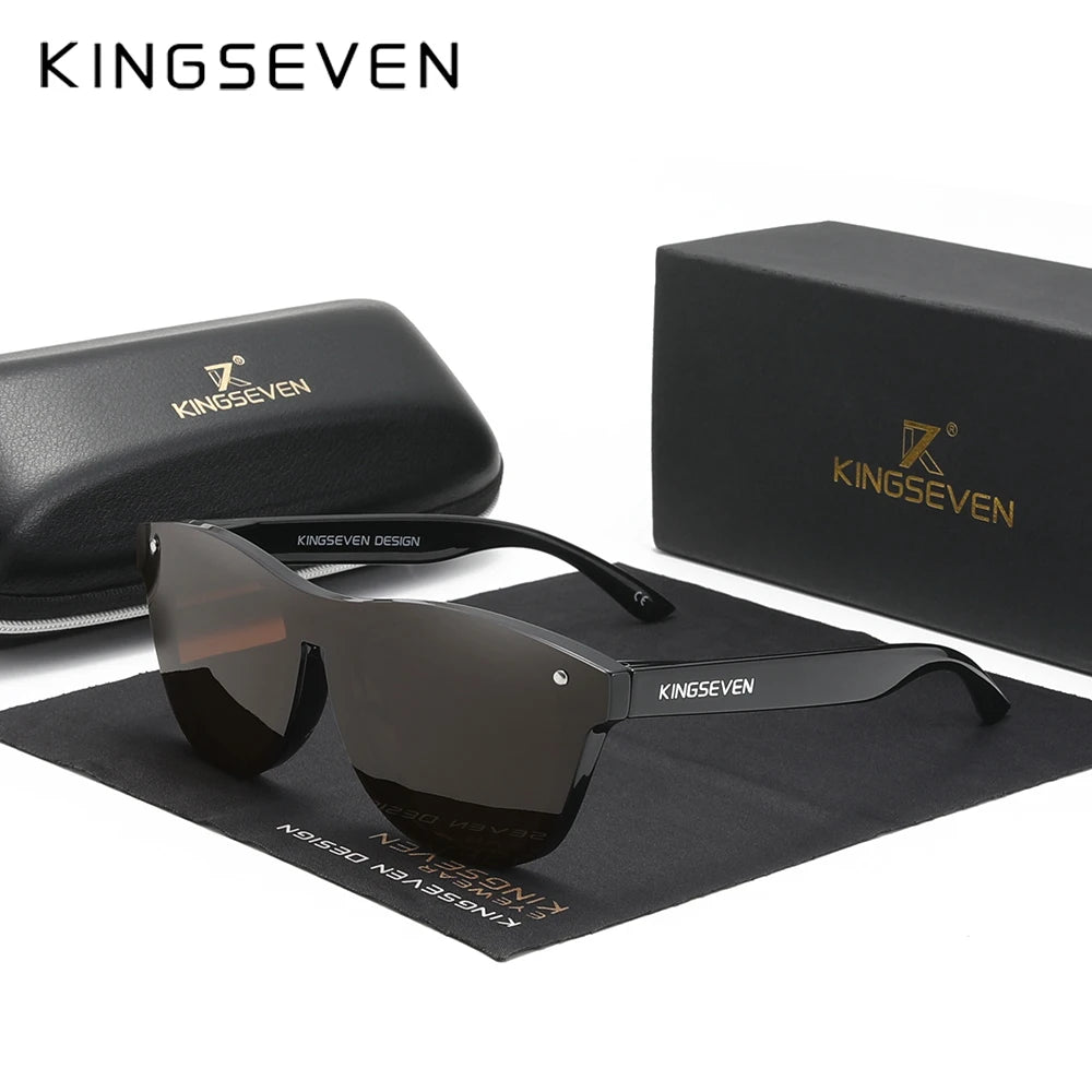 KINGSEVEN Oversized Rimless Polarized Sunglasses – UV400 Mirror Lens, Retro Style
