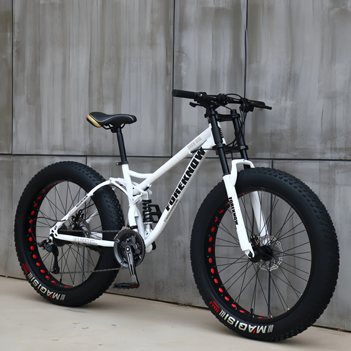 Fat Tire Mountain Bike – 4.0" Wide Tires, Soft-Tail Frame, Double Disc Brakes, 7–27 Speed, 24" or 26" Wheel, Unisex