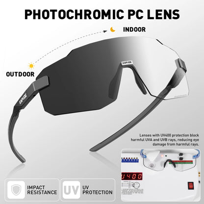 Kapvoe Photochromic Cycling Glasses – UV400 Lightweight MTB Bike Eyewear for Running, Skiing &amp; Outdoor Sport