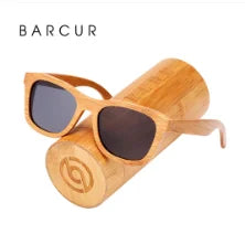 BARCUR Retro Square Bamboo Wood Polarized Sunglasses – UV400 Handmade