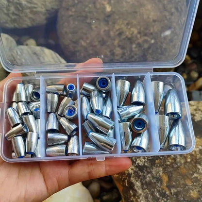 50pcs Carbon Steel Fishing Sinkers 3.5g 5g 7g 10g 14g Bullet head Fishing Weights Fishing Accessories for Bass Sea Fishing